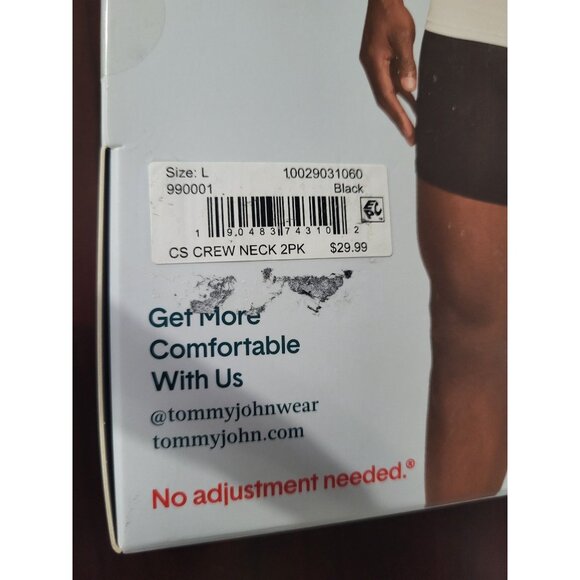 Tommy John Men's 2 Pack Modern Fit Undershirt Crew Neck Cotton Stretch LG Black - Picture 3 of 4